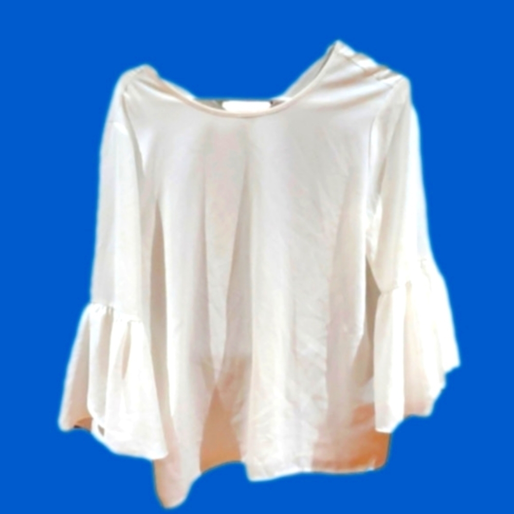 Sears blouse flutter sleeves white medium - Picture 1 of 4